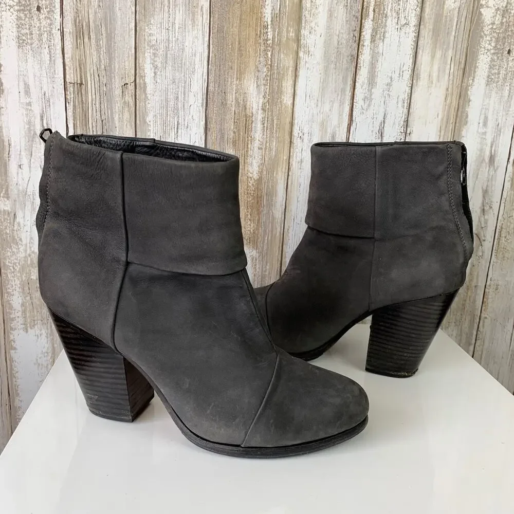 Rag & Bone Newbury Grey Suede Nubuck Ankle Zipper Boots Shoes 39 FLAW USED